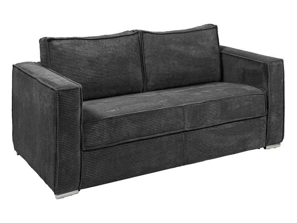 Omkeerbare Driezits-Express-Slaapbank Van Antracietkleurig Ribfluweel - Bed 140 Cm - Matras 22 Cm Loreto