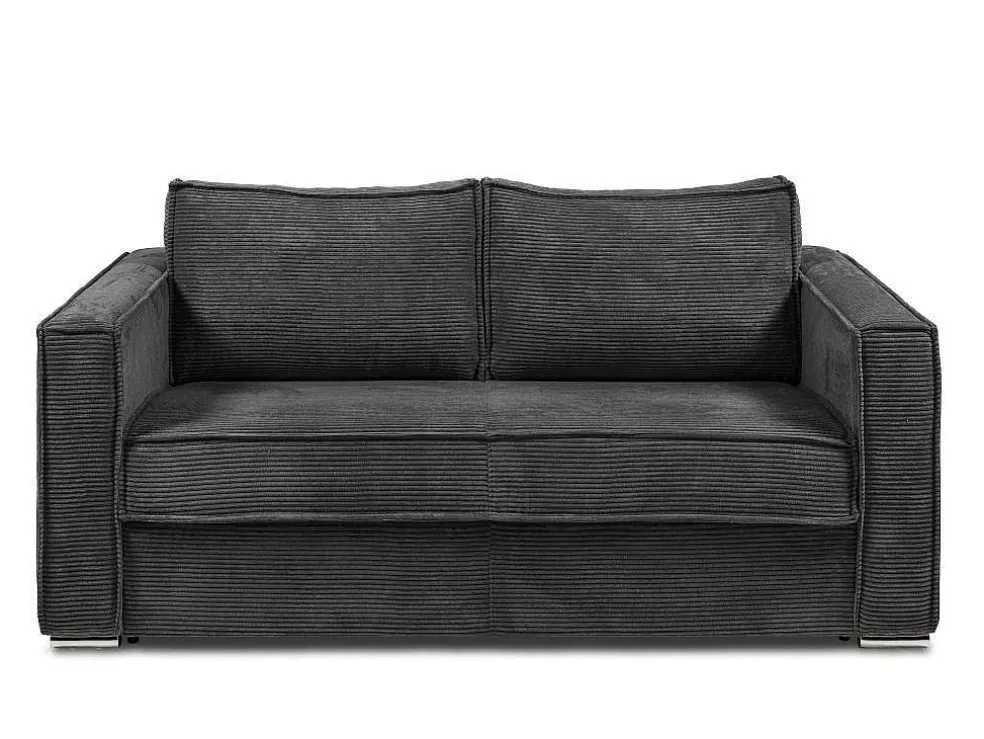 Omkeerbare Driezits-Express-Slaapbank Van Antracietkleurig Ribfluweel - Bed 140 Cm - Matras 22 Cm Loreto