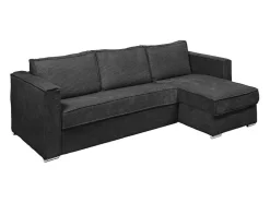 Omkeerbare Express-Hoekslaapbank Van Antracietgrijs Ribfluweel - Bed Met Brede Latten 140 Cm - Matras 14 Cm Loreto