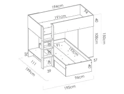 Omkeerbare Hoekstapelbed Ricardo - 2 X 90X190Cm - Opbergruimte - Eiken En Wit