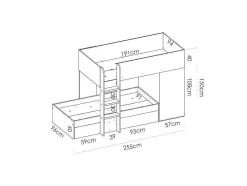 Omkeerbare Hoekstapelbed Ricardo - 2 X 90X190Cm - Opbergruimte - Eiken En Wit