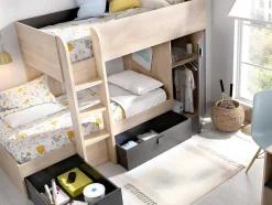 Omkeerbare Hoekstapelbed Ricardo - 2 X 90X190Cm - Opbergruimte - Grijs En Antraciet