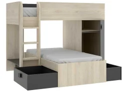 Omkeerbare Hoekstapelbed Ricardo - 2 X 90X190Cm - Opbergruimte - Grijs En Antraciet