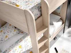 Omkeerbare Hoekstapelbed Ricardo - 2 X 90X190Cm - Opbergruimte - Grijs En Antraciet