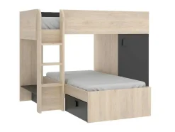 Omkeerbare Hoekstapelbed Ricardo - 2 X 90X190Cm - Opbergruimte - Grijs En Antraciet