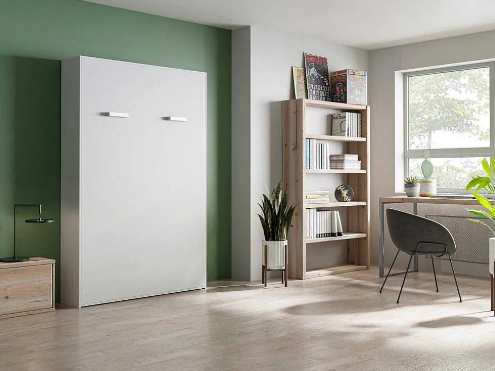 Opklapbaar Bed 140 X 200 Cm - Verticale Handmatige Opening - Wit - Malina Ii