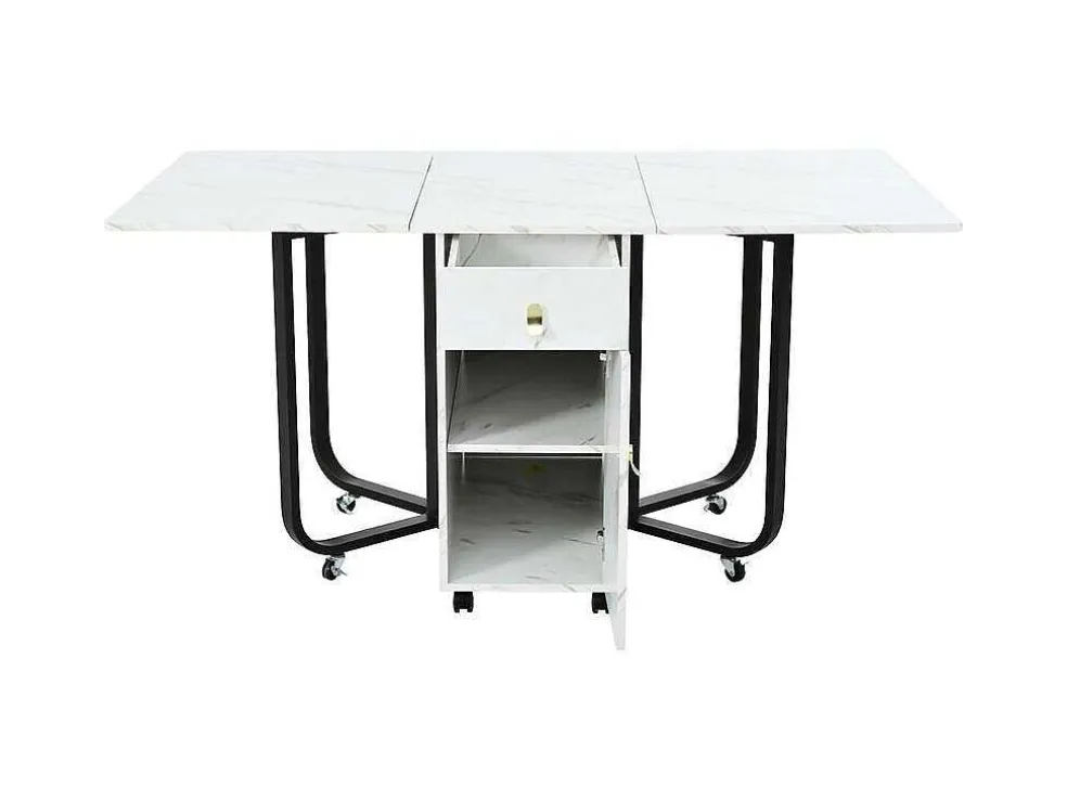 Opklapbare Eettafel Op Wielen - Met Opbergruimte - Wit & Zwart