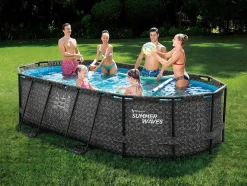 Ovaal Donkergrijs Buizenzwembad Met Visgraatmotief En Filterpomp Met Patroon - L424 X D250 X H100 Cm - Salamanque