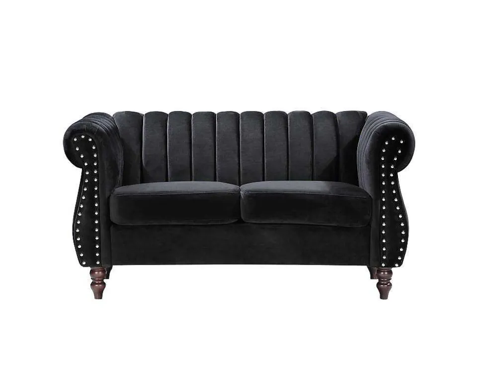 2-Persoons Zwarte Fluwelen Chesterfield Zitbank Trumbo