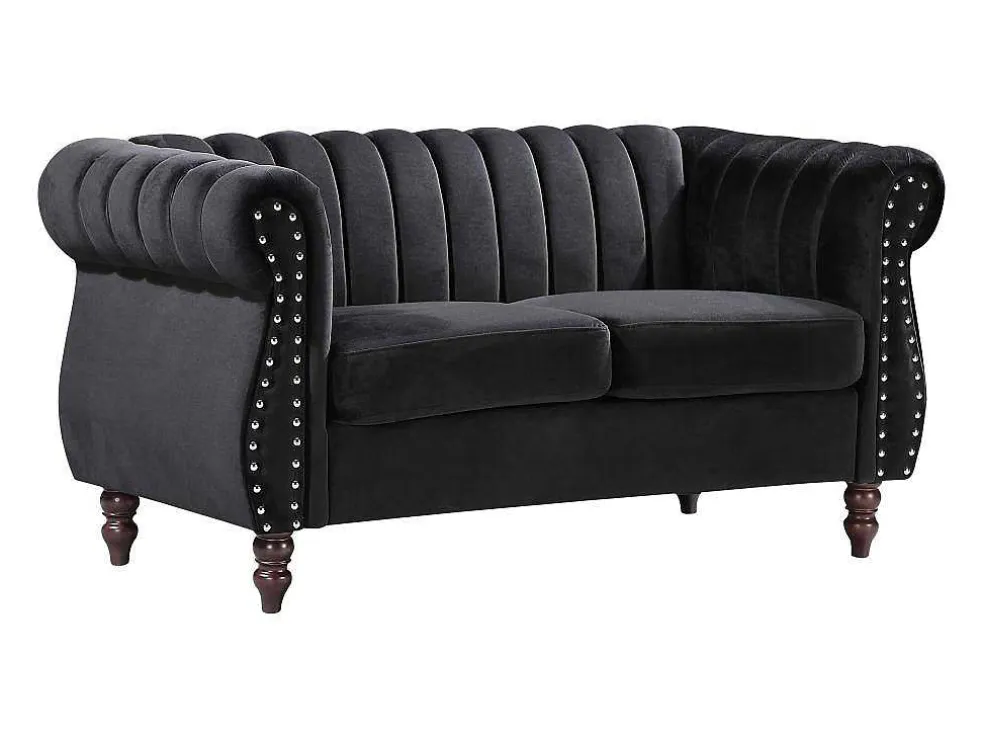 2-Persoons Zwarte Fluwelen Chesterfield Zitbank Trumbo