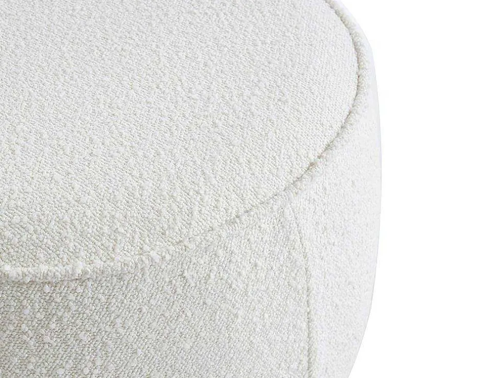 Poef Van Boucle Stof Met Voet In Lichtkleurig Hout - Miloden