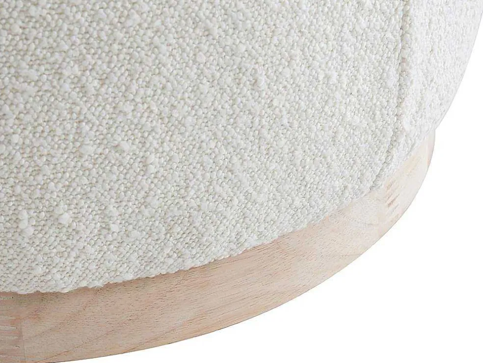 Poef Van Boucle Stof Met Voet In Lichtkleurig Hout - Miloden