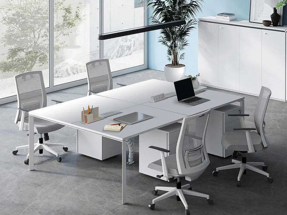 Professioneel Bureau Voor 4 Personen - Wit - L120 Cm - Downtown