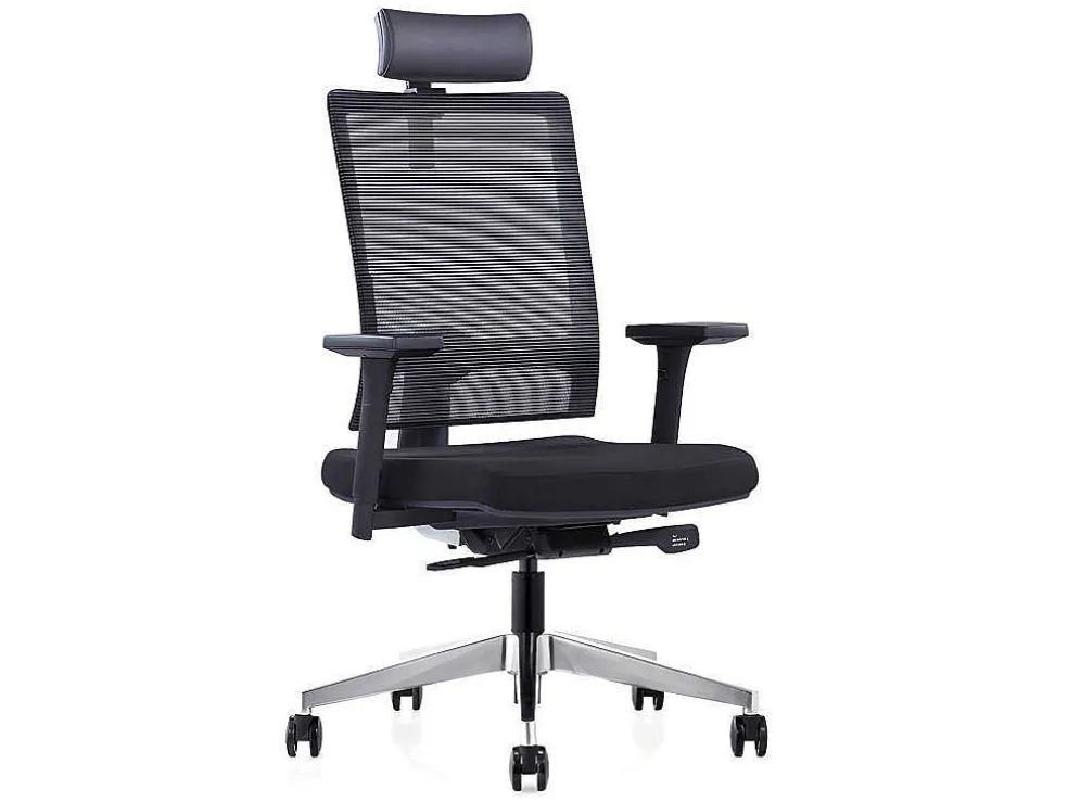 Professionele Ergonomische Bureaustoel - Met Hoofdsteun - Stof - Zwart - Wallstreet