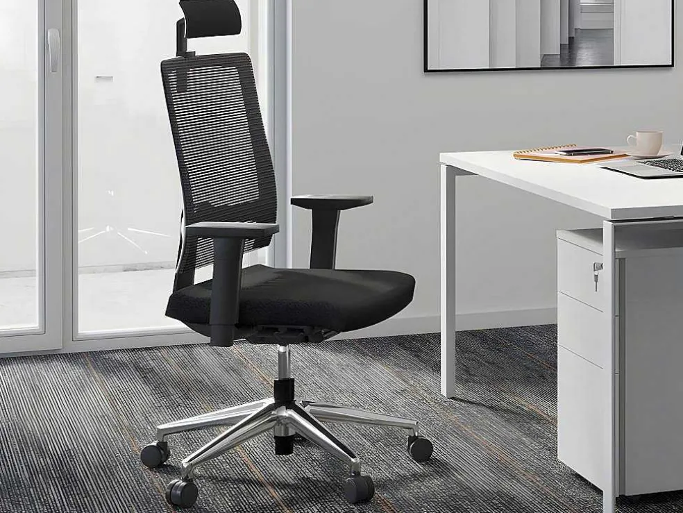 Professionele Ergonomische Bureaustoel - Met Hoofdsteun - Stof - Zwart - Wallstreet