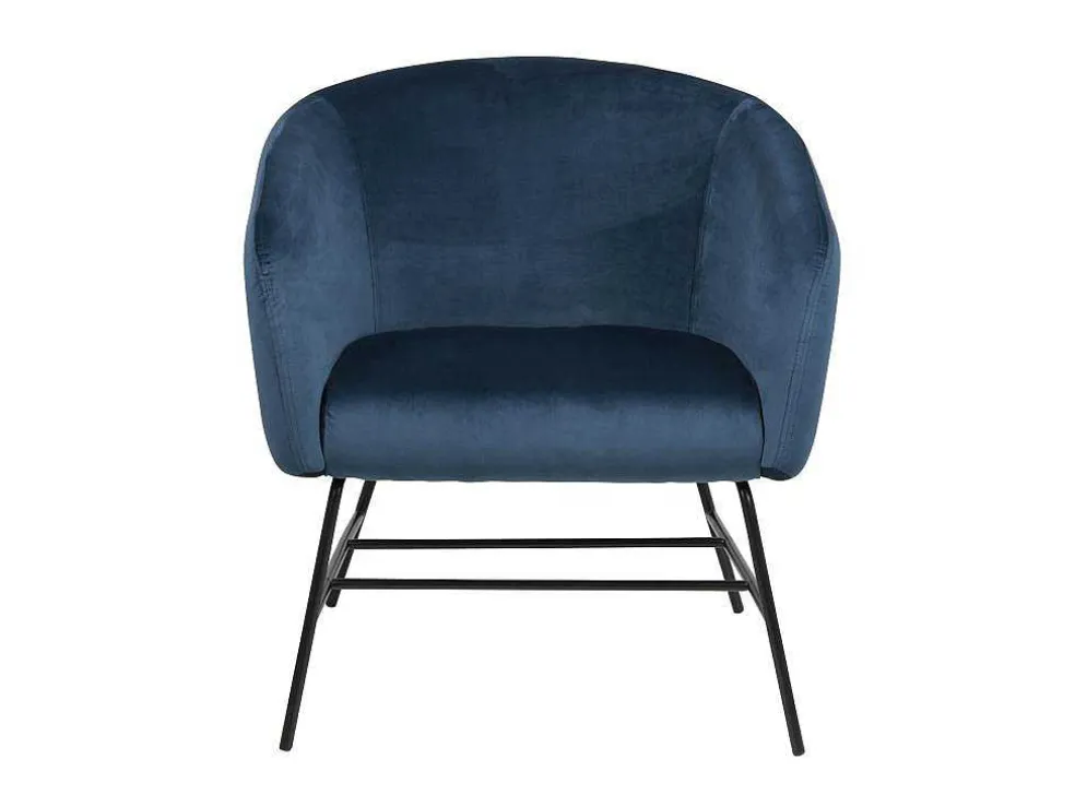Ramy Fauteuil In Marineblauwe Stof En Zwart Metalen Onderstel.