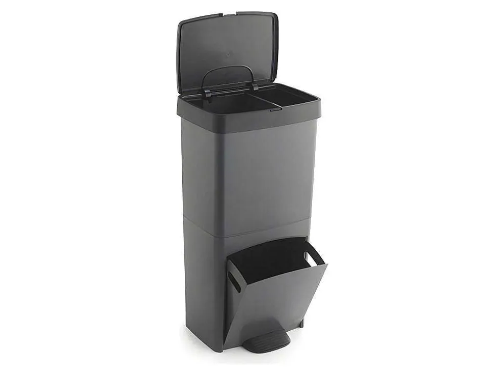 Recyclingvuilnisbak Met 3 Compartimenten - Gerecycled Plastic - 80L - Antraciet - Vanern
