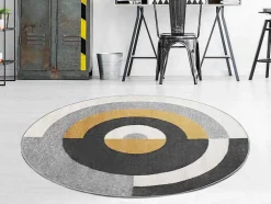 Rond Designtapijt Met Geometrische Motieven Alborg - D. 160 Cm - Grijs En Oker