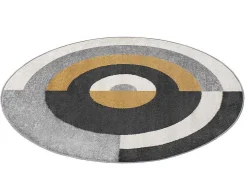 Rond Designtapijt Met Geometrische Motieven Alborg - D. 160 Cm - Grijs En Oker