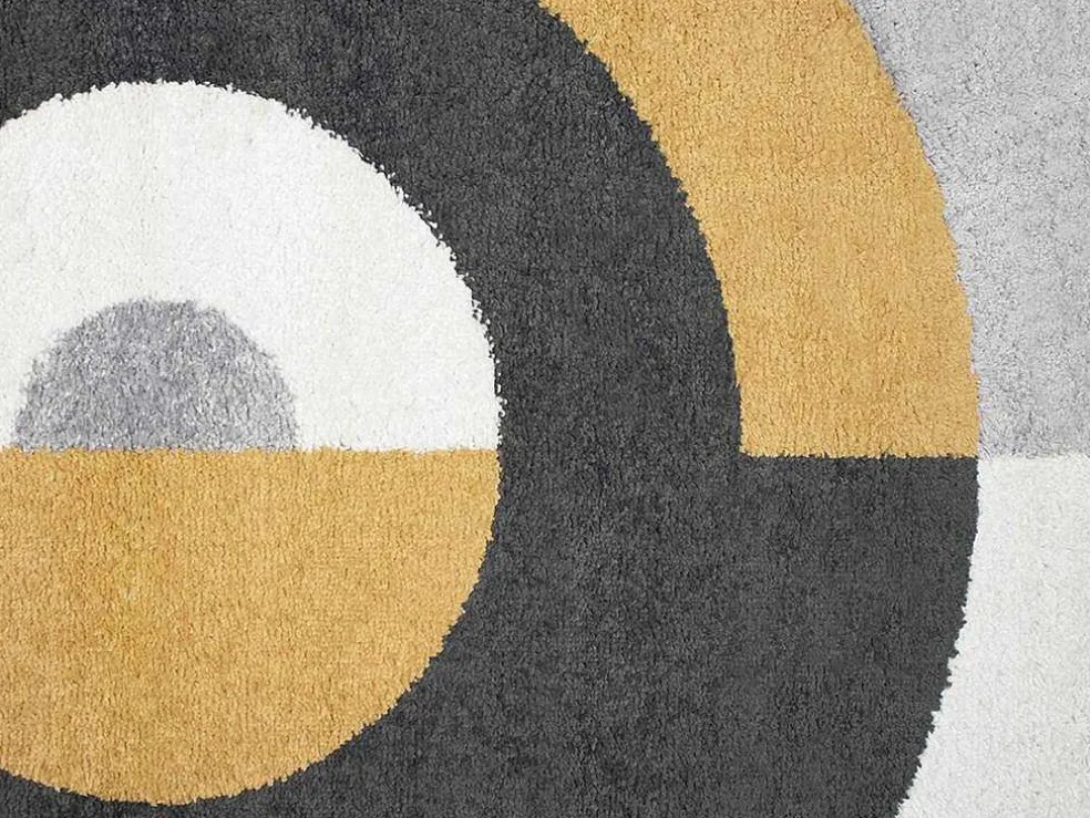 Rond Designtapijt Met Geometrische Motieven Alborg - D. 160 Cm - Grijs En Oker