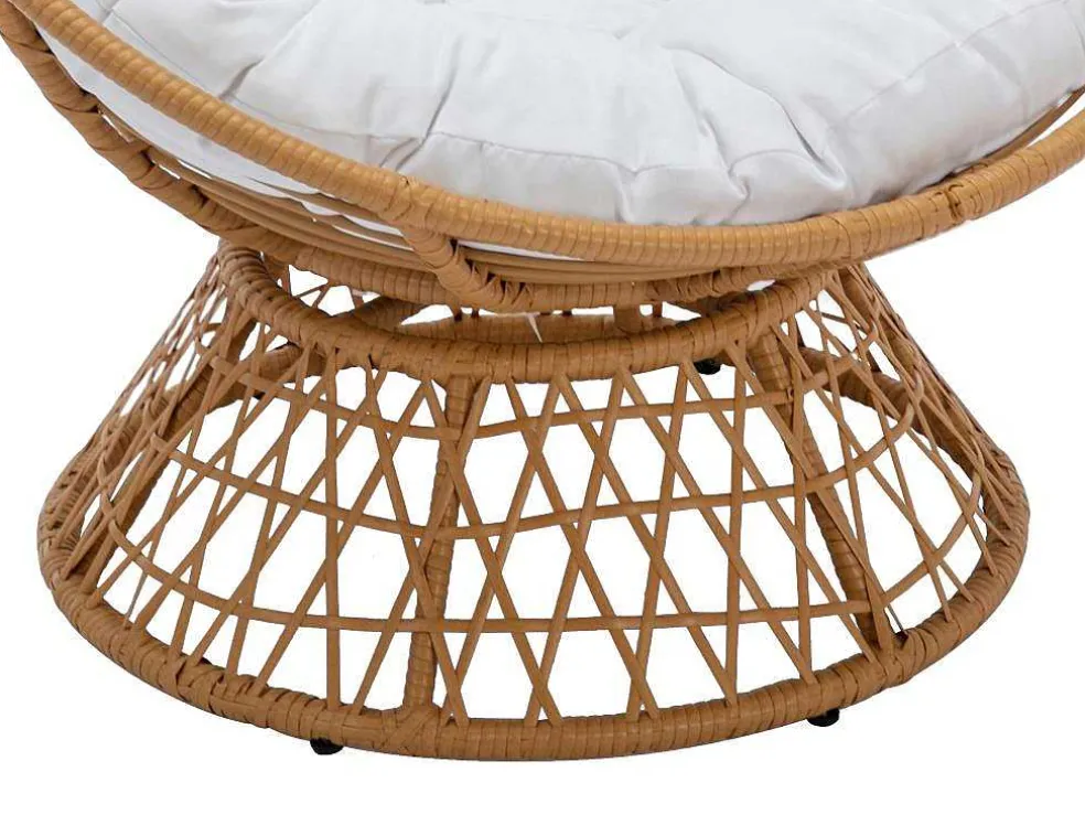 Ronde Draaifauteuil Van Gevlochten Hars - Licht Naturel Met Wit Kussen - Syndra Van Mylia