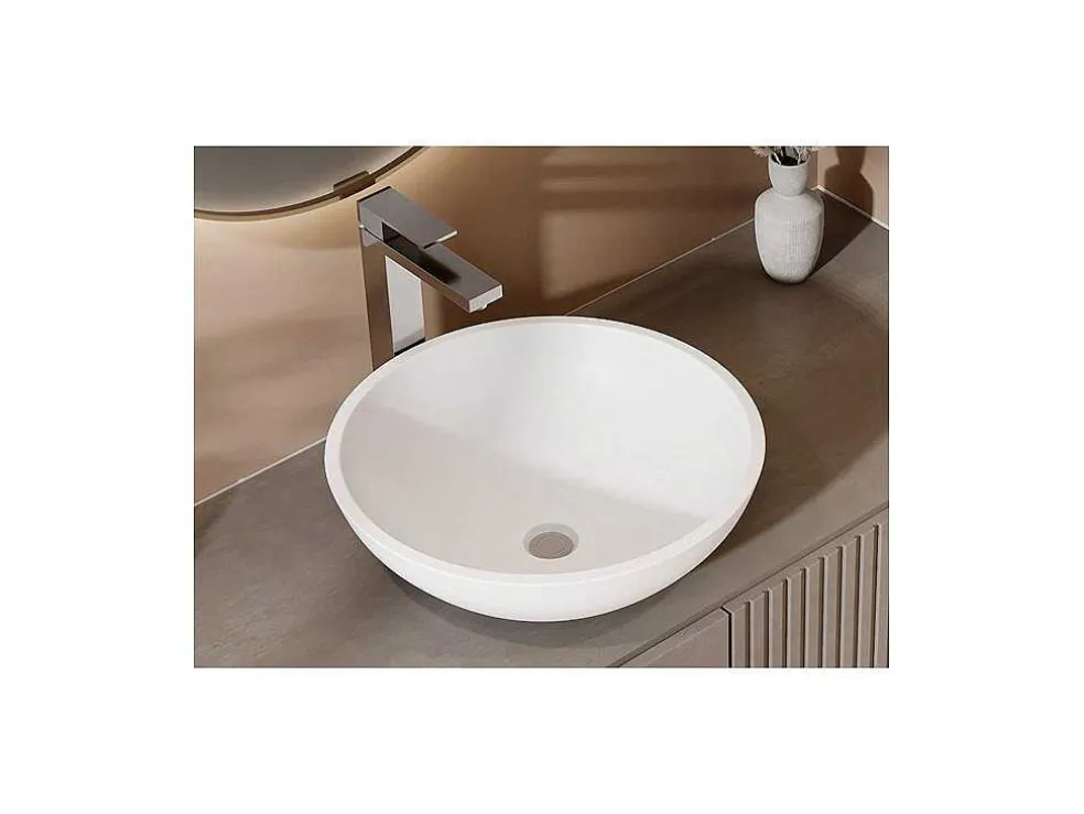 Ronde Wastafel Van Solid Surface - 40 Cm - Wit - Imja