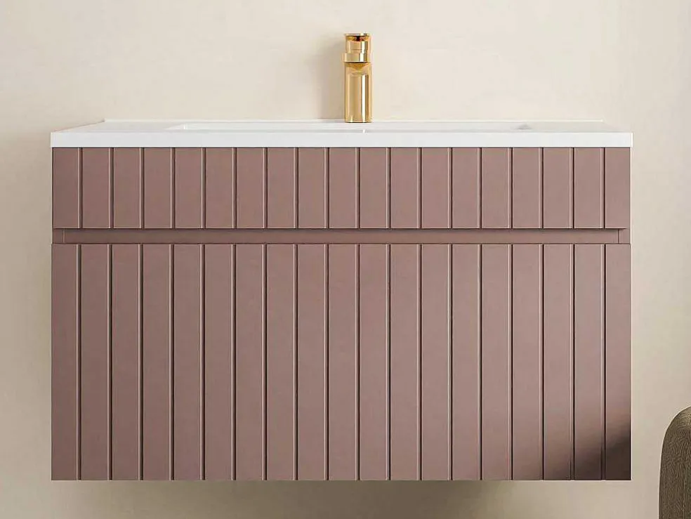 Roze Gestreept Hangmeubel Voor Badkamer Met Inbouwwastafel - 80 Cm - Satara