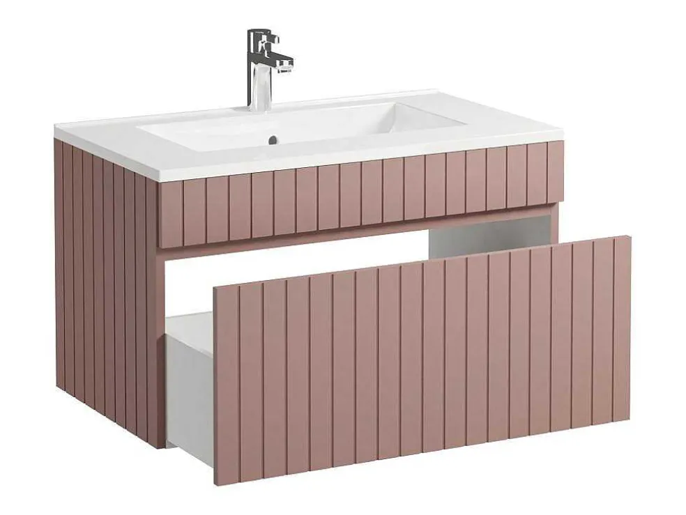 Roze Gestreept Hangmeubel Voor Badkamer Met Inbouwwastafel - 80 Cm - Satara