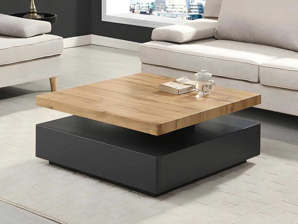 Salontafel Kyria - 1 Lade & Draaiblad - Mdf - Kleur: Antraciet & Eik