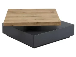 Salontafel Kyria - 1 Lade & Draaiblad - Mdf - Kleur: Antraciet & Eik