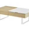 Salontafel Met Afneembaar Tafelblad En 1 Lade - Mdf En Staal - Naturel En Wit - Balun