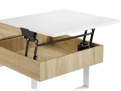 Salontafel Met Afneembaar Tafelblad En 1 Lade - Mdf En Staal - Naturel En Wit - Balun