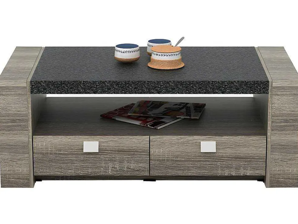 Salontafel Meteorite - 2 Laden - Mdf Blad Met Granieteffect