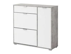 Schoenenkast Arietta - 2 Vlakken, 1 Deur En 1 Lade - Kleur: Wit & Beton
