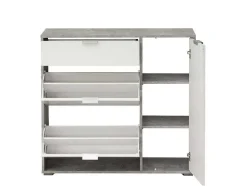 Schoenenkast Arietta - 2 Vlakken, 1 Deur En 1 Lade - Kleur: Wit & Beton