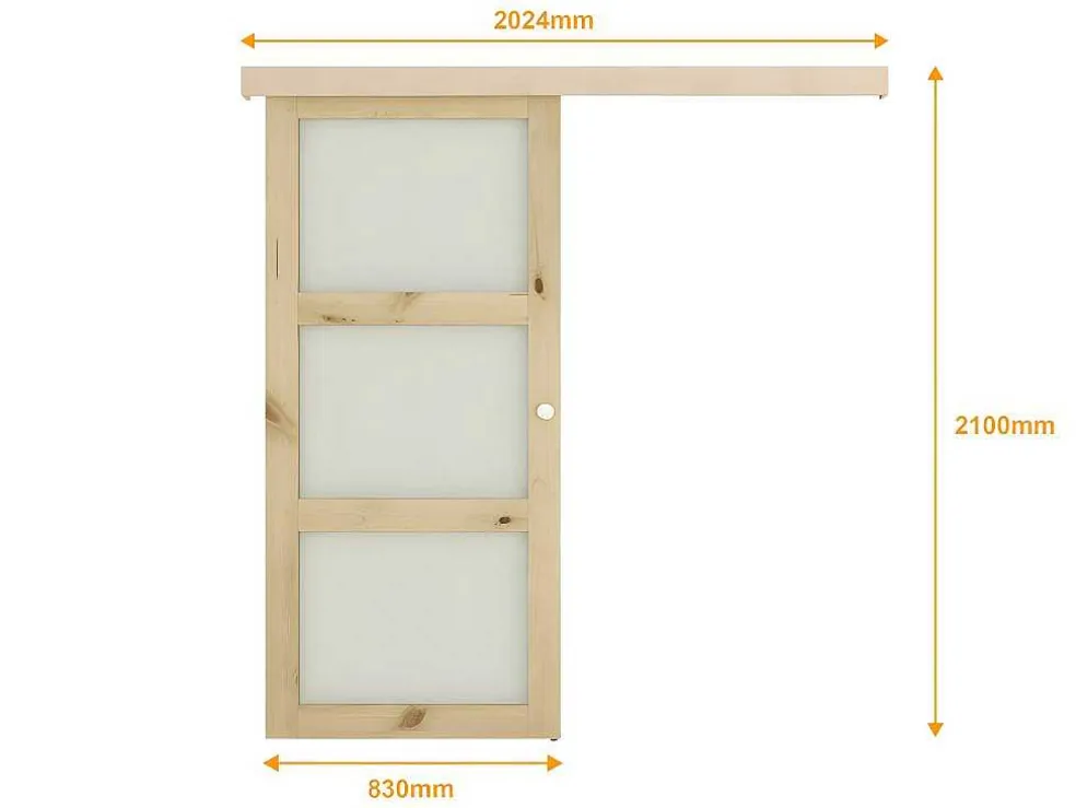 Schuifdeur Acosta Met 3 Ramen - H205Xb83Cm - Natuurlijk Mdf