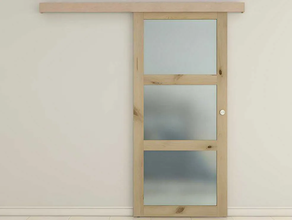 Schuifdeur Acosta Met 3 Ramen - H205Xb83Cm - Natuurlijk Mdf