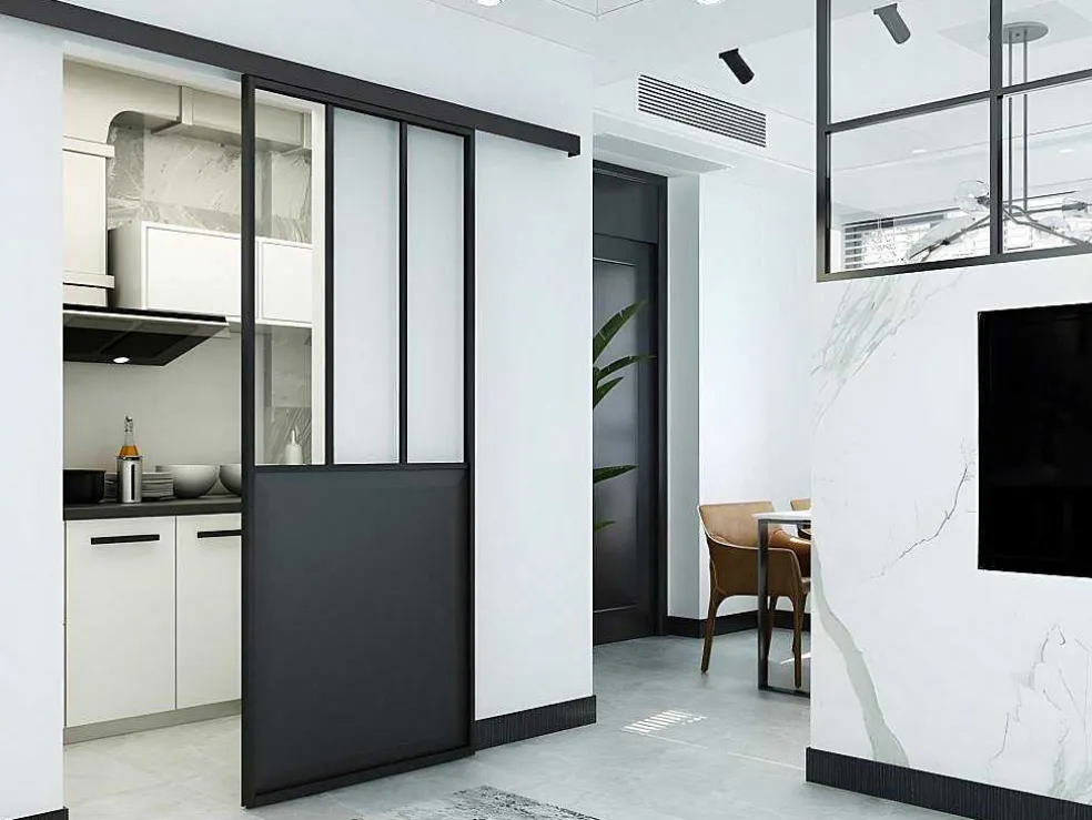 Schuifdeur In Gehard Glas - Mat Zwart - H205Cm X B73Cm - Artisto
