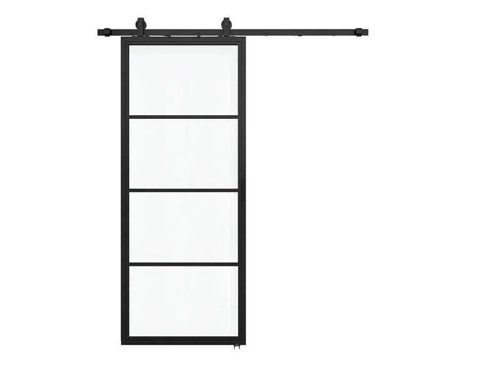 Schuifdeur Sinca - H205Cm X B73Cm - Helder Gehard Glas En Aluminium