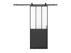 Schuifdeur Werkplaatsstijl Met Rails - Zwart En Mat Gehard Glas - H205 Cm X L63 Cm - Artisto Ii