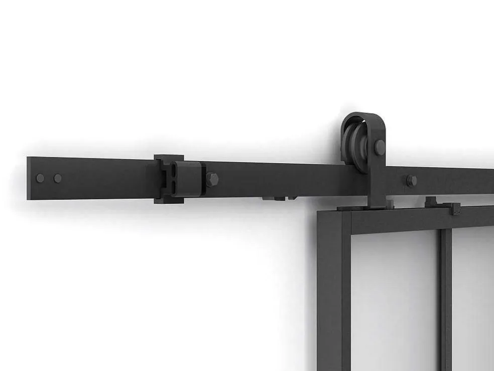 Schuifdeur Werkplaatsstijl Met Rails - Zwart En Mat Gehard Glas - H205 Cm X L93 Cm - Artisto Ii