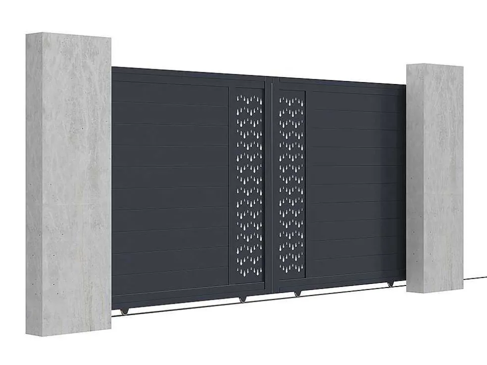 Schuifpoort Van Aluminium Met Motieven - Halfopengewerkt - L. 374 X H. 180 Cm - Antraciet - Gregor