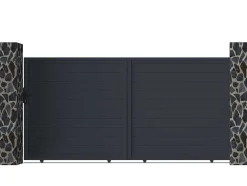 Schuifpoort Van Antraciet Opengewerkt Aluminium - L374 X 180 Cm - Nazario