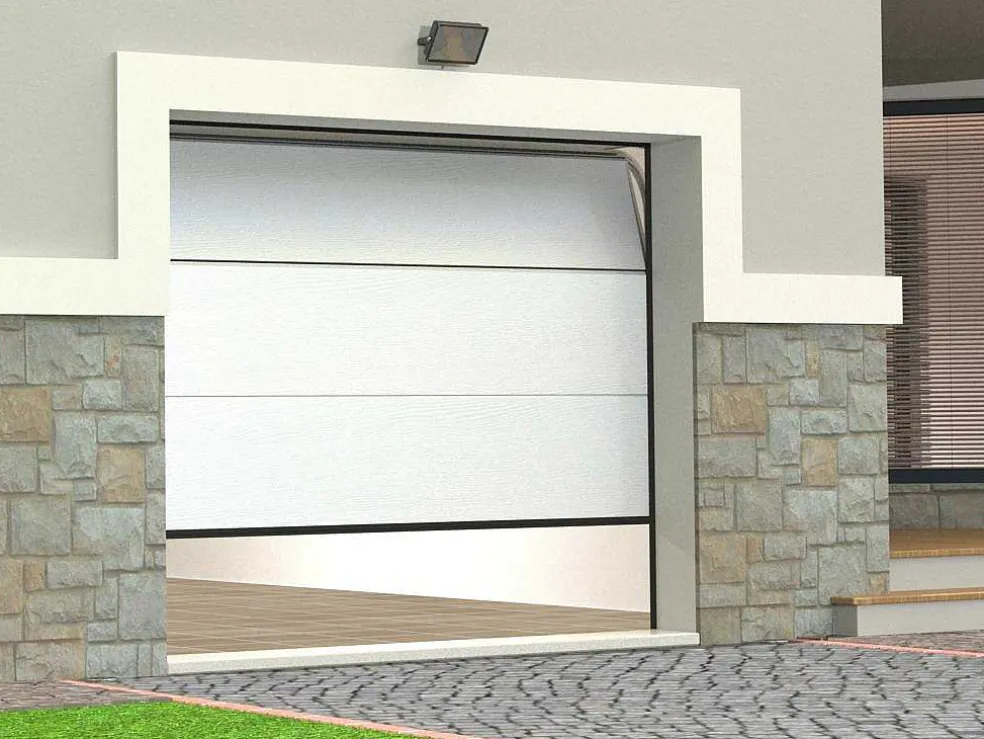 Sectionale Garagedeur Houteffect Wit Met Motor - Prieta