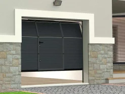 Sectionale Garagedeur Met Gegroefd Effect En Centrale Loopdeur - Antraciet - Met Somfy-Motor - Noria