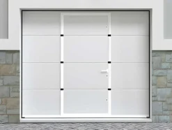 Sectionale Garagedeur Met Glad Effect En Centrale Witte Loopdeur Met Motor - Lavega