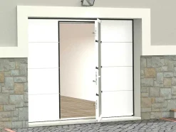 Sectionale Garagedeur Met Glad Effect Met Centrale Witte Loopdeur En Somfy Motor - Lavega