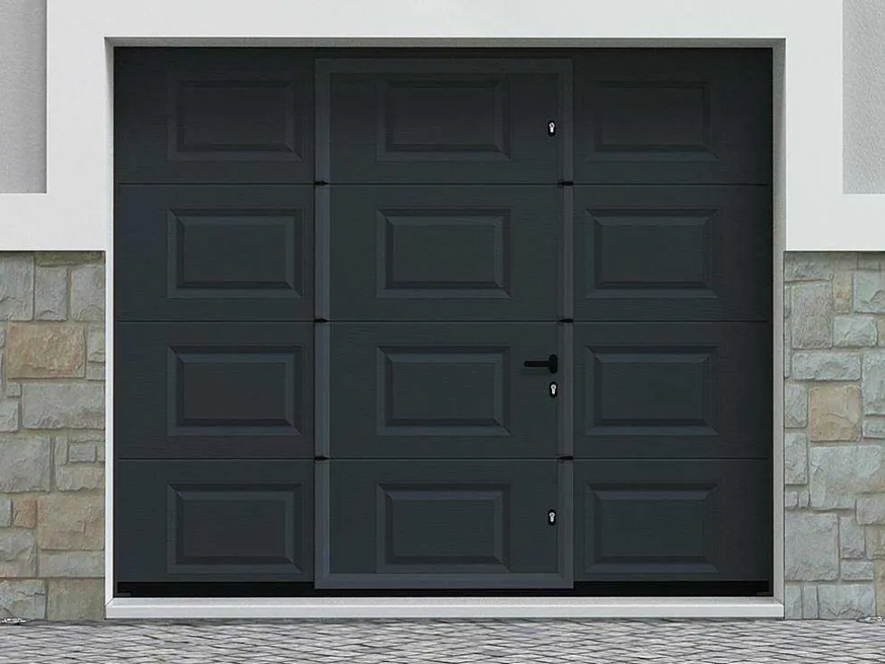 Sectionale Garagedeur Met Somfy Motor Met Centrale Loopdeur Antraciet - Caopas