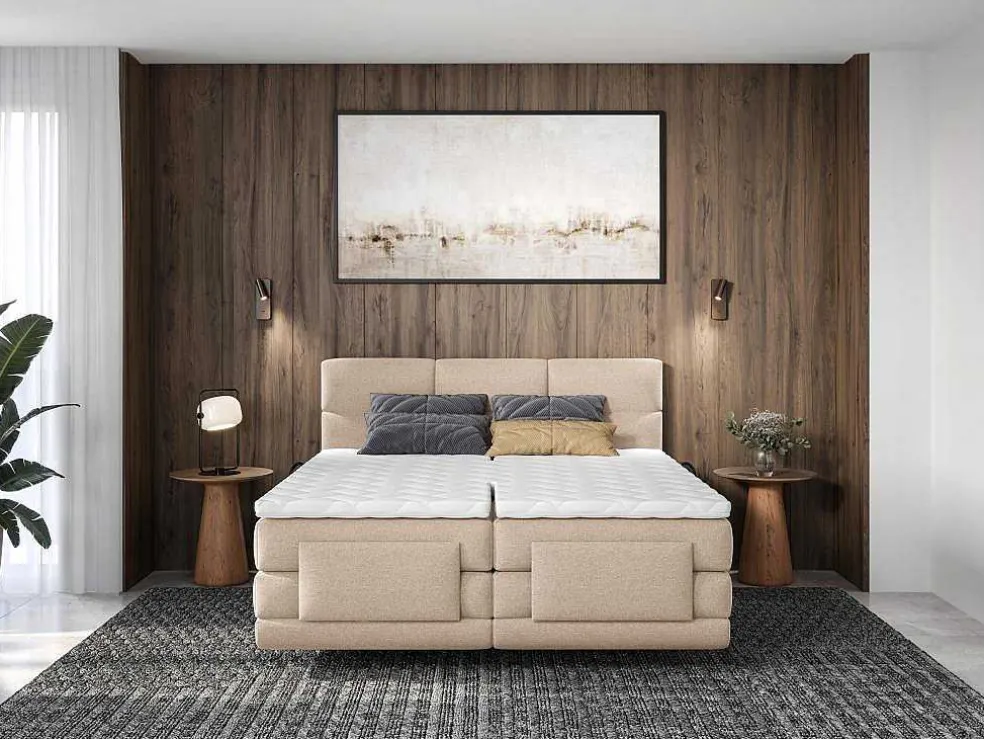 Set Boxspringbed Met Hoofdbord Met Capitons + Elektrische Relaxbedbodems + Matras + Dekmatras - 2 X 80 X 200 Cm - Beige - Lodi Van Palacio