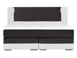 Set Boxspring En Matras Met Hoofdeinde Met Leds + Lattenbodem + Matras + Dekmatras Asti Van Ysmee - 160 X 200 Cm - Kunstleer - Wit En Grijs